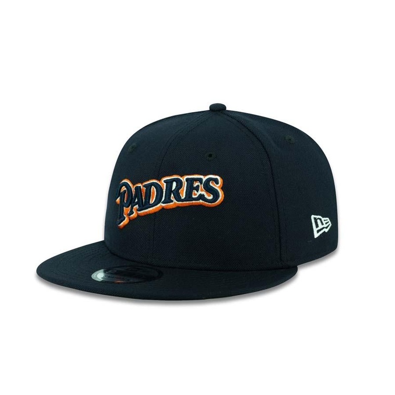 San Diego Padres New Era MLB 9FIFTY 950 Snapback Cap Hat Navyh Crown/Visor Navy/White/Orange Script Logo
