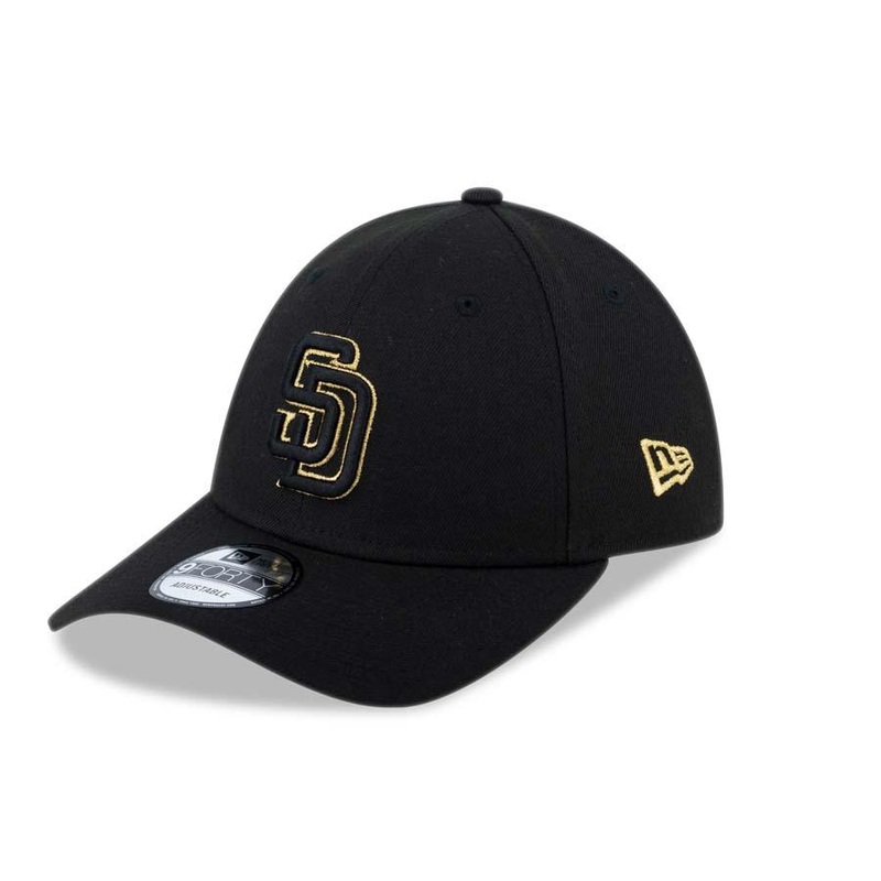 San Diego Padres New Era MLB 9FORTY 940 Adjustable Cap Hat Black Crown/Visor Black/Metallic Gold Logo