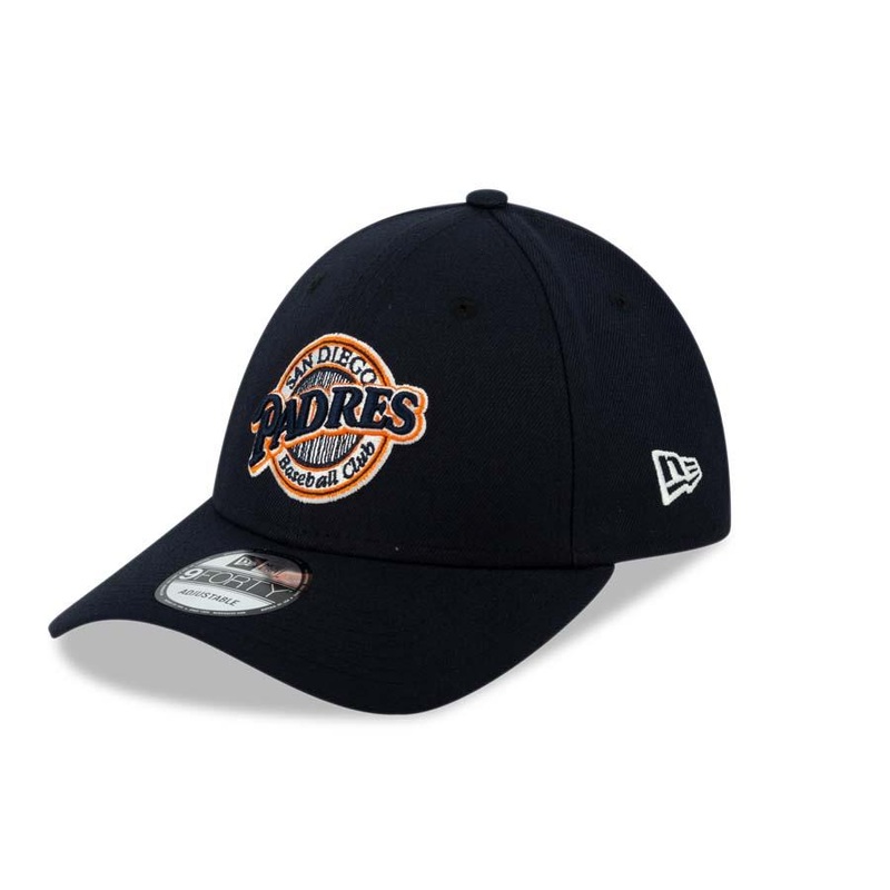 San Diego Padres New Era MLB 9FORTY 940 Adjustable Cap Hat Navy Crown/Visor Navy/White/Orange Retro Logo