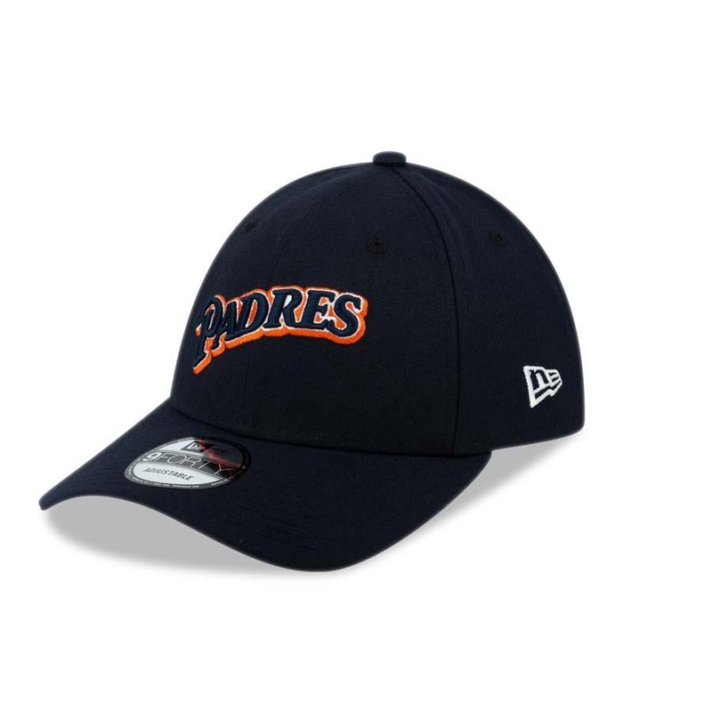 San Diego Padres New Era MLB 9FORTY 940 Adjustable Cap Hat Navy Crown/Visor Navy/White/Orange Script Logo