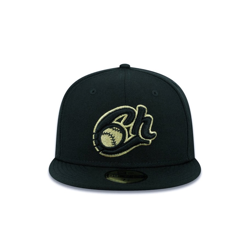 Charros de Jalisco New Era 59FIFTY 5950 Fitted Cap Hat Black Crown/Visor Black/Metallic Gold Logo
