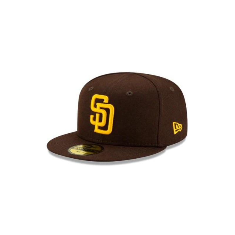 (Infant) San Diego Padres New Era MLB 59FIFTY 5950 Fitted Cap Hat Team Color Dark Brown Crown/Visor Yellow Logo  (My 1st First)