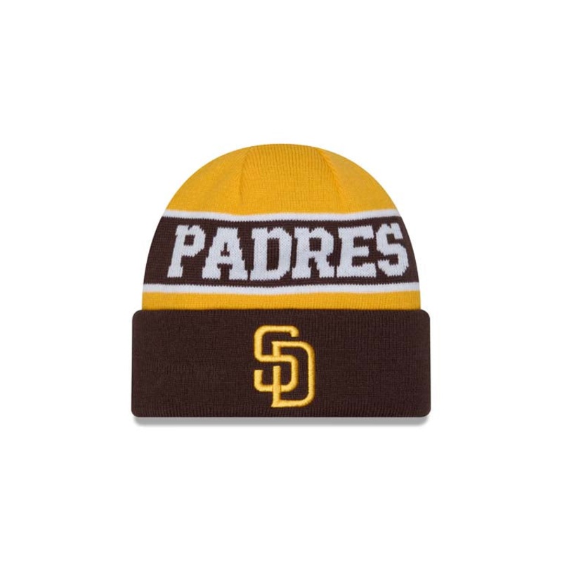 (Reversable) San Diego Padres New Era MLB Cuffed Knit Beanie Hat Yellow/Brown Crown/Visor Yellow Logo