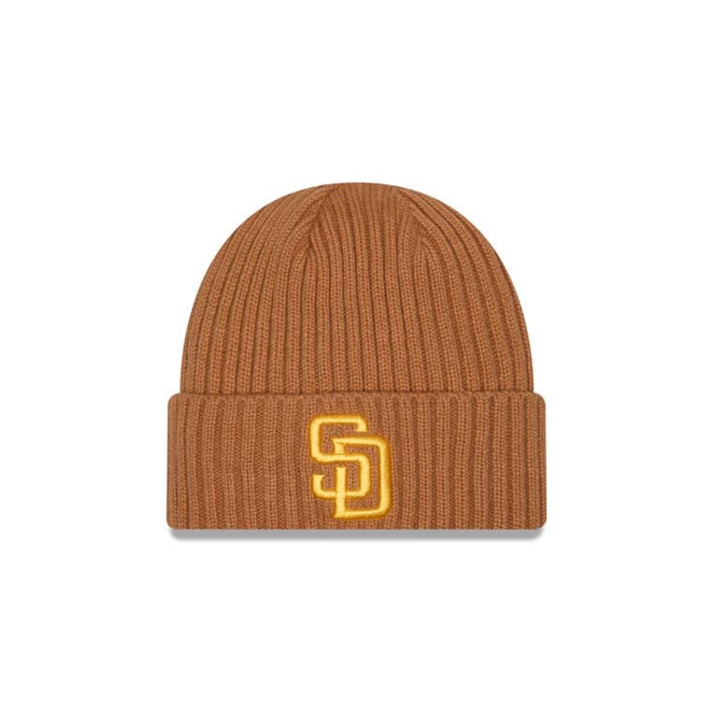 San Diego Padres New Era MLB Cuffed Knit Beanie Hat Light Brown Crown/Visor Yellow Logo