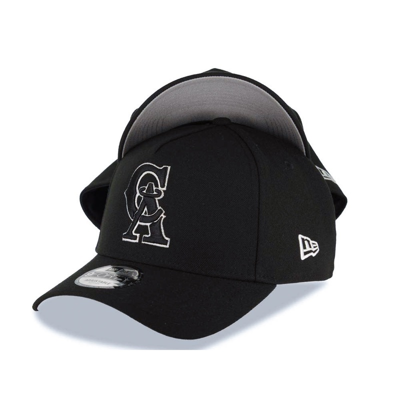 California Angels New Era MLB 9FORTY 940 Adjustable A-Frame Cap Hat Black Crown/Visor Black/White CA Logo Gray UV