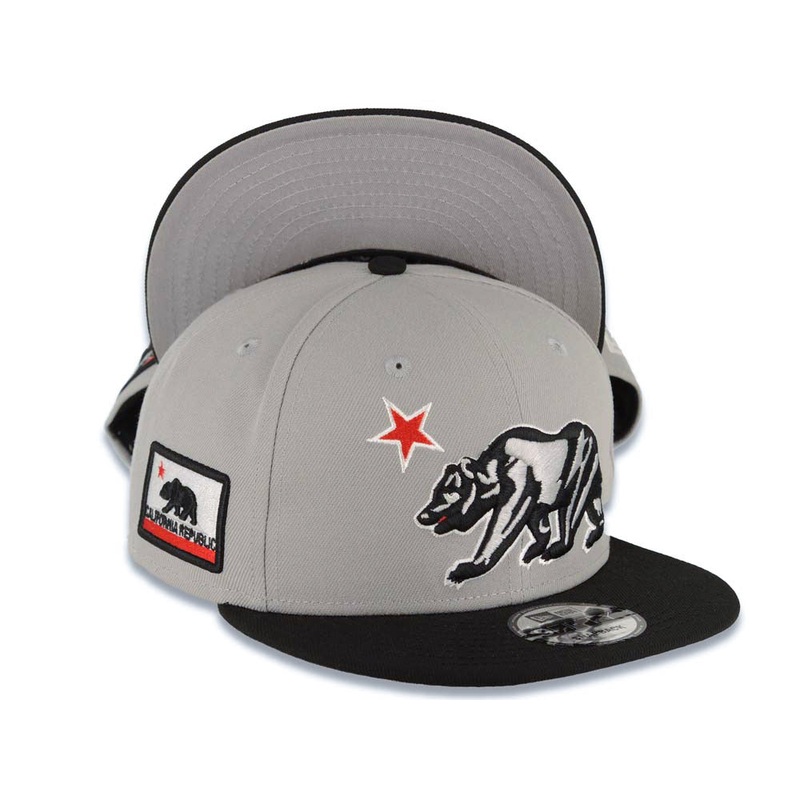 California Republic New Era 9FIFTY 950 Snapback Cap Hat Gray Crown Black Visor California Bear Logo California State Flag Side Patch