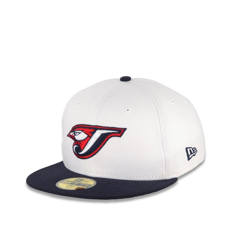 Toronto Blue Jay New Era MLB 59FIFTY 5950 Fitted Cap Hat White Crown Dark Navy Visor Red/White/Navy Logo
