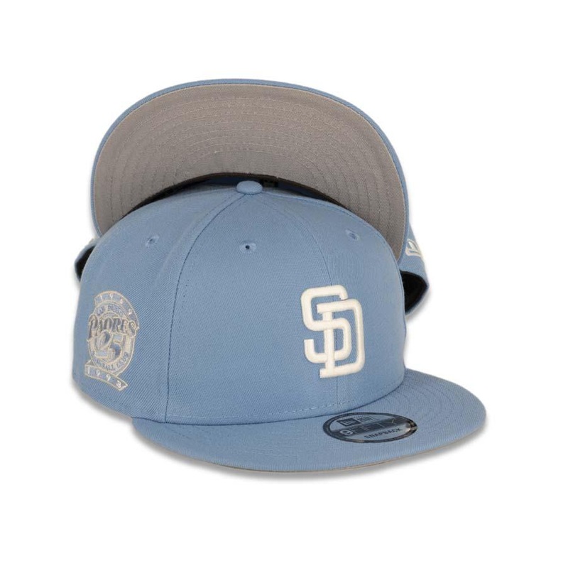 San Diego Padres New Era MLB 9FIFTY 950 Snapback Cap Hat Sky Blue Crown/Visor White Logo 25th Anniversary Side Patch