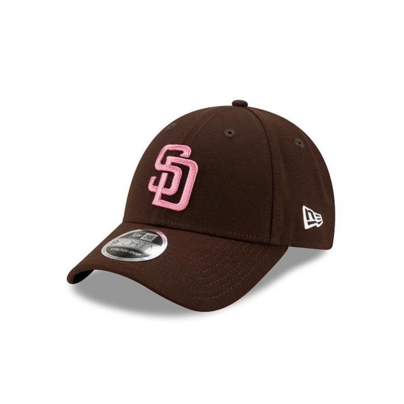 San Diego Padres New Era MLB 9FORTY 940 Adjustable Cap Hat Dark Brown Crown/Visor Pink Logo (2020 Mother’s Day)