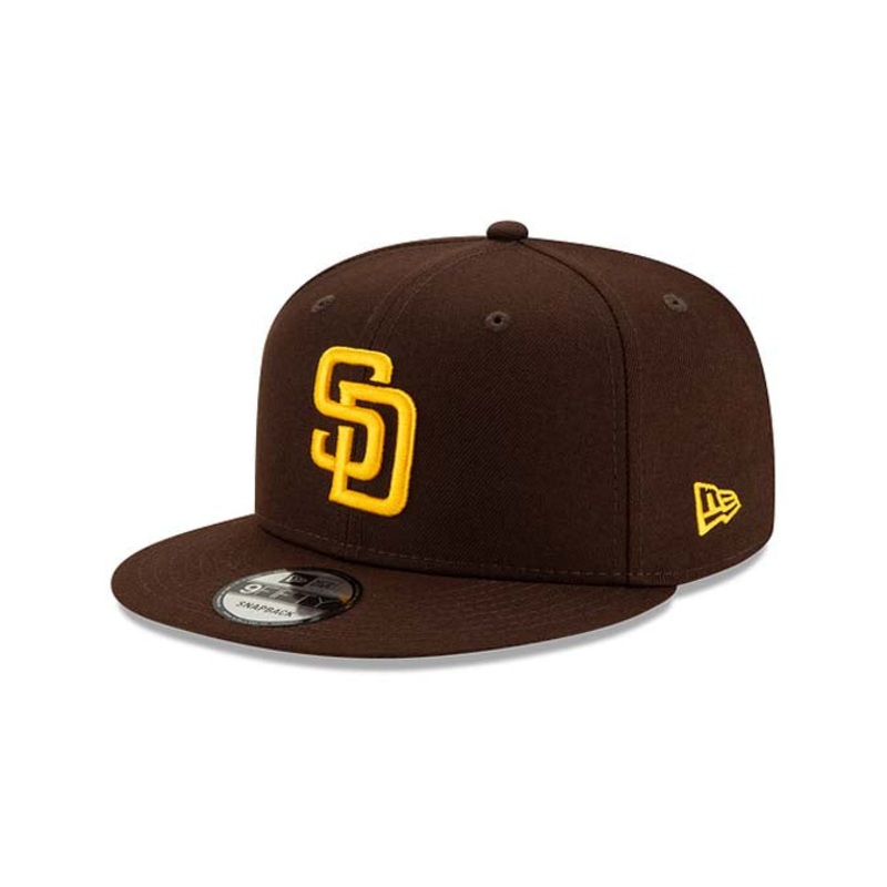 (Youth) San Diego Padres New Era MLB 9FIFTY 950 Kid Snapback Cap Hat Brown Crown/Visor Yellow Logo