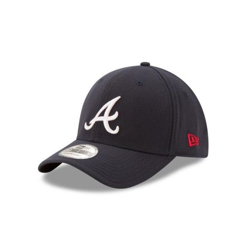 Atlanta Braves New Era MLB 39THIRTY 3930 Flexfit Cap Hat Team Color Navy Crown/Visor White Logo