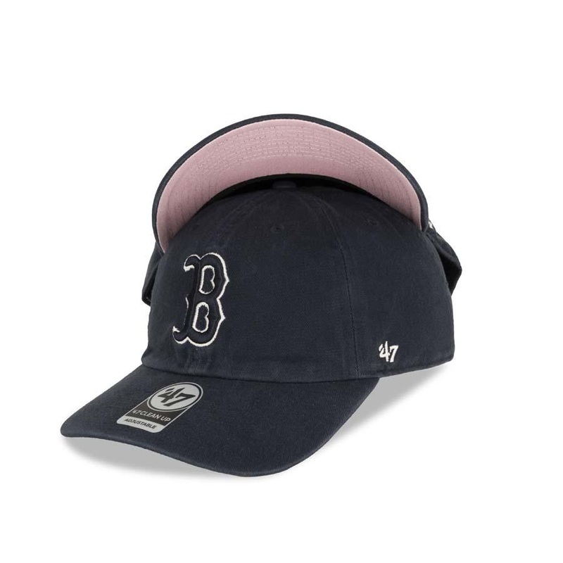 Boston Red Sox ’47 Brand MLB Clean Up Adjustable Cap Hat Navy Crown/Visor Black/White Logo Pink UV