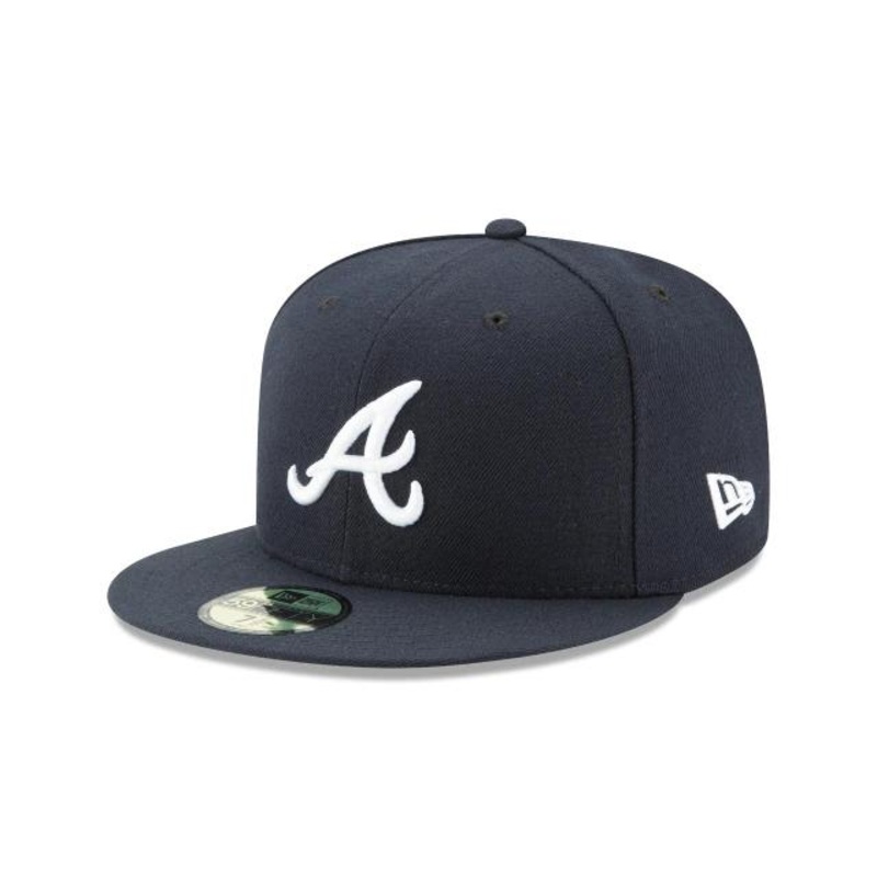 (Youth) Atlanta Braves New Era MLB 59FIFTY 5950 Fitted Cap Hat Team Color Navy Crown/Visor White Logo