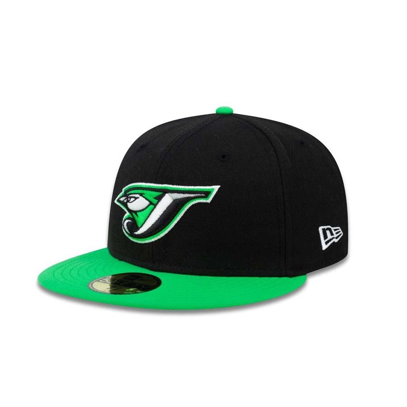 Blue Jays New Era 59FIFTY 5950 Fitted Cap Hat Black Crown Green Visor Retro Logo