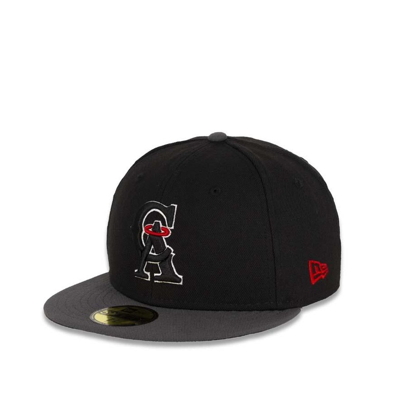 Californa Angels New Era MLB 59FIFTY 5950 Fitted Cap Hat Black Crown Dark Gray Visor Black/White/Red Logo