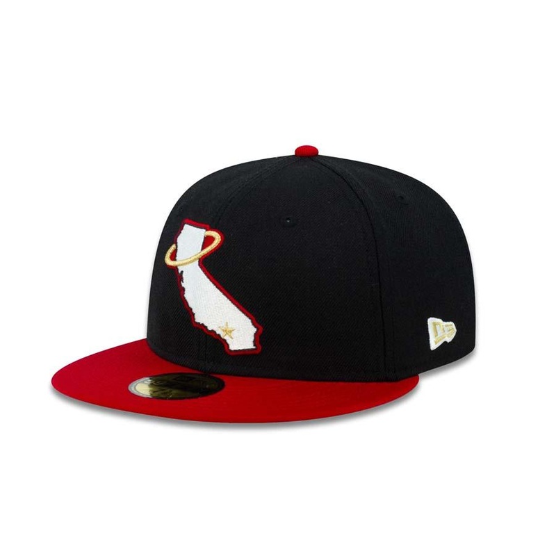 Californa Angels New Era MLB 59FIFTY 5950 Fitted Cap Hat Black Crown Red Visor White/Red State Map Logo