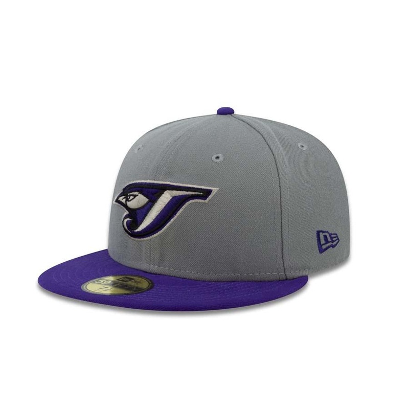 Toronto Blue Jays New Era 59FIFTY 5950 Fitted Cap Hat Dark Gray Crown Purple Visor Retro Logo