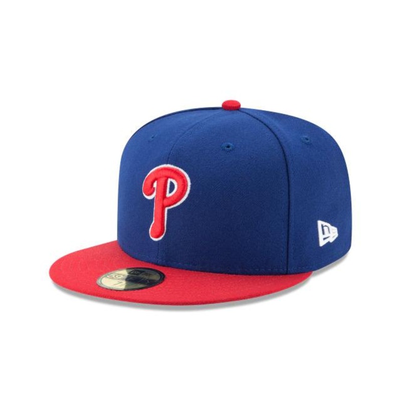 (Youth/Adult) Philadelphia Phillies New Era MLB 59FIFTY 5950 Fitted Cap Hat Team Color Royal Blue Crown Red Visor Red/White Logo