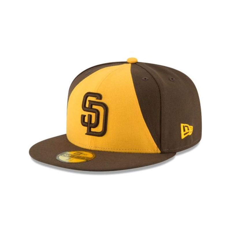 (Youth/Adult) San Diego Padres New Era MLB 59FIFTY 5950 Fitted Cap Hat Brown/Yellow Crown/Visor Brown Logo