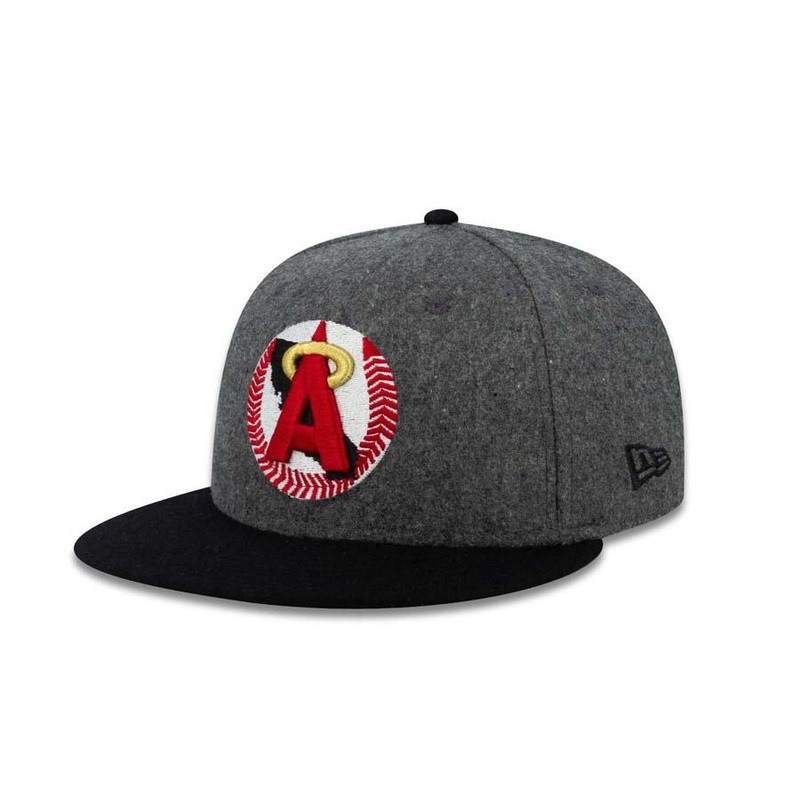 California Angels New Era MLB 59FIFTY 5950 Fitted Cap Hat Melton Dark Gray Crown Black Visor Retro Logo