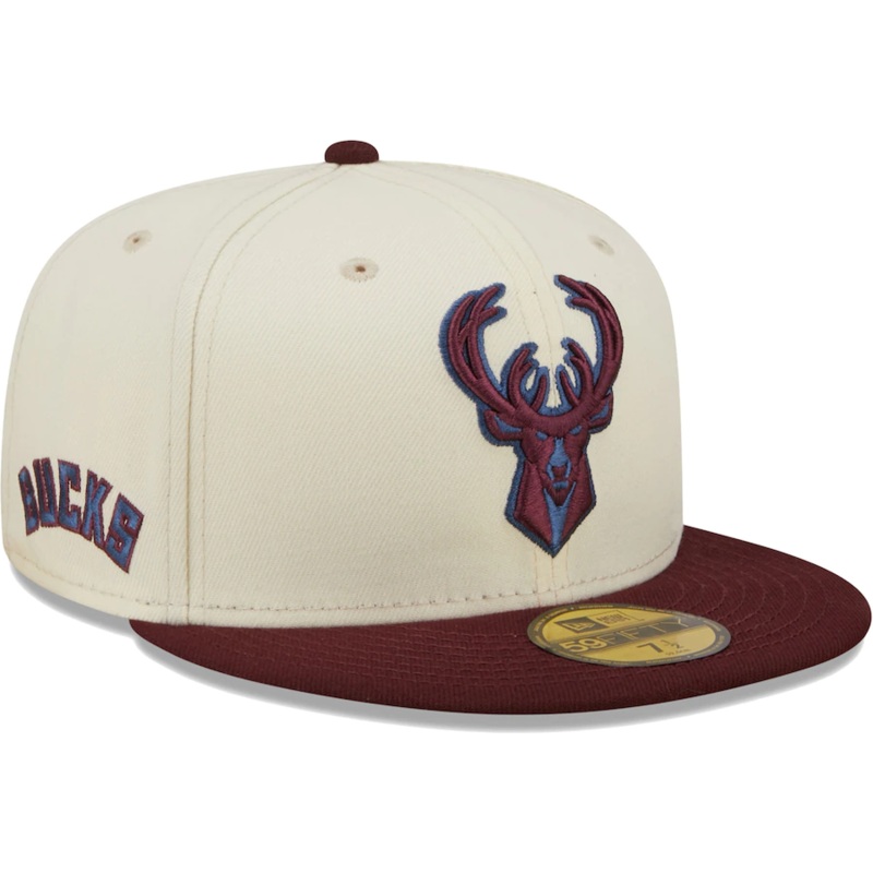 New Era Milwaukee Bucks Cream/Maroon Color Pop 59FIFTY Fitted Hat