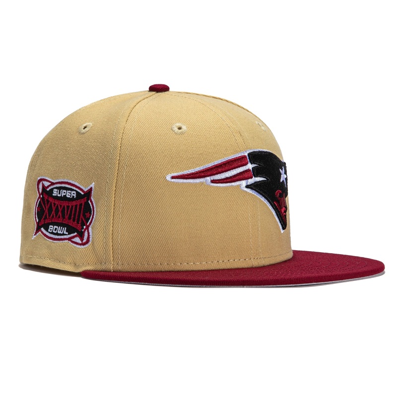 New Era New England Patriots Tan/Cardinal 2004 Super Bowl 59FIFTY Fitted Hat