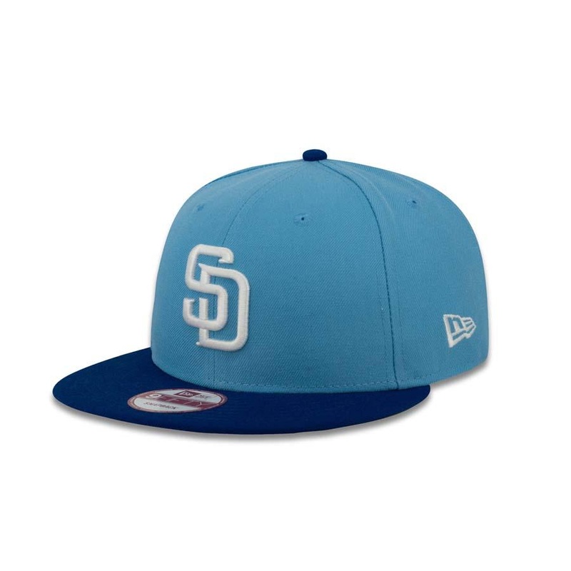 San Diego Padres New Era MLB 9FIFTY 950 Snapback Cap Hat Sky Blue Crown Royal Blue Visor White Logo