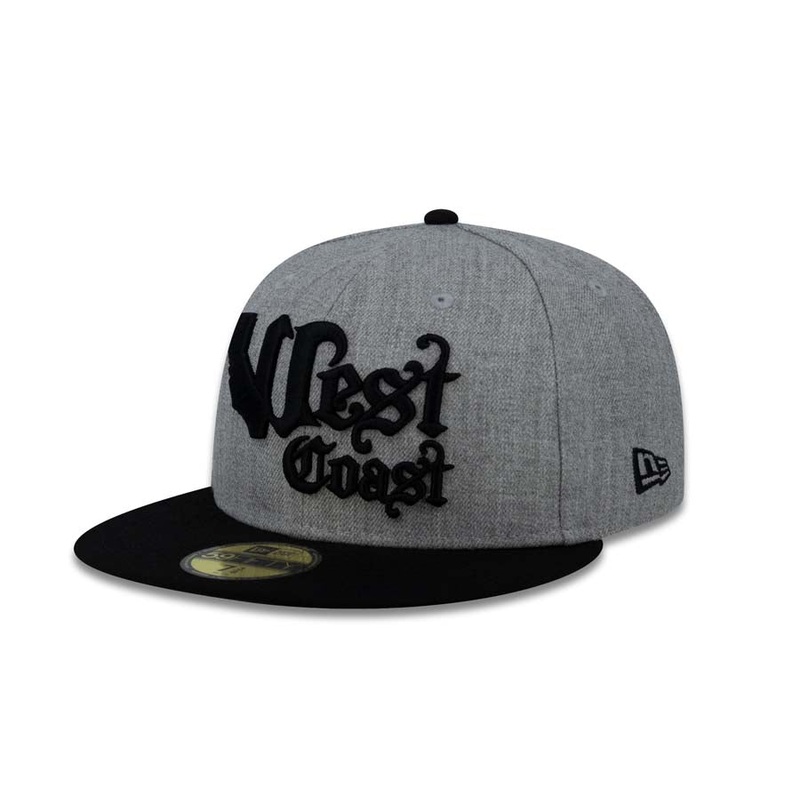 West Coast New Era 59FIFTY 5950 Fitted Cap Hat Heather Gray Crown Black Visor Black Script Logo