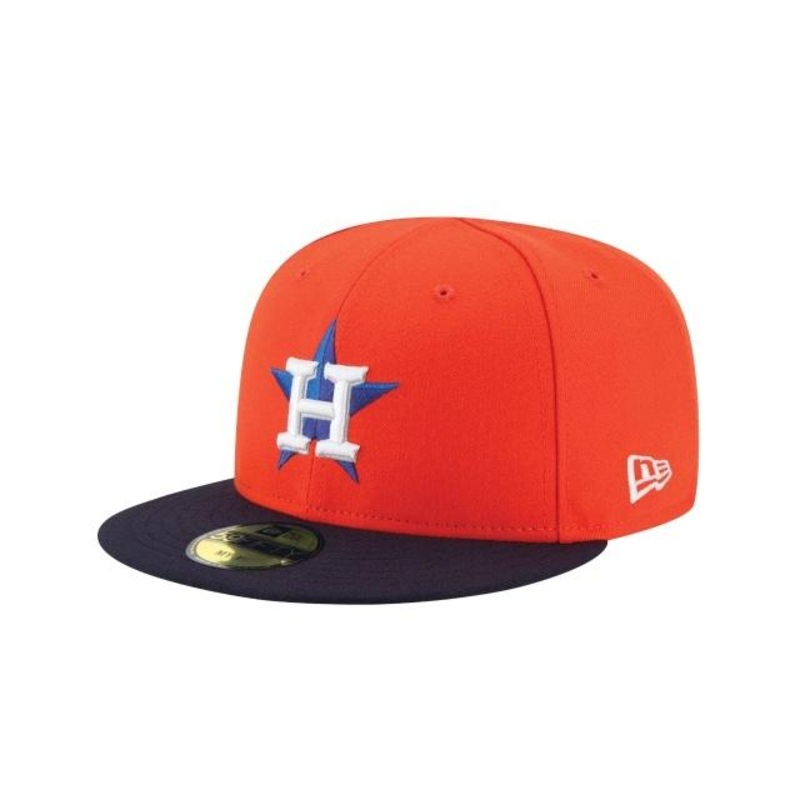 (Infant) Houston Astros New Era MLB 59FIFTY 5950 Fitted Cap Hat Orange Crown Navy Visor Blue/White Logo (My 1st First)
