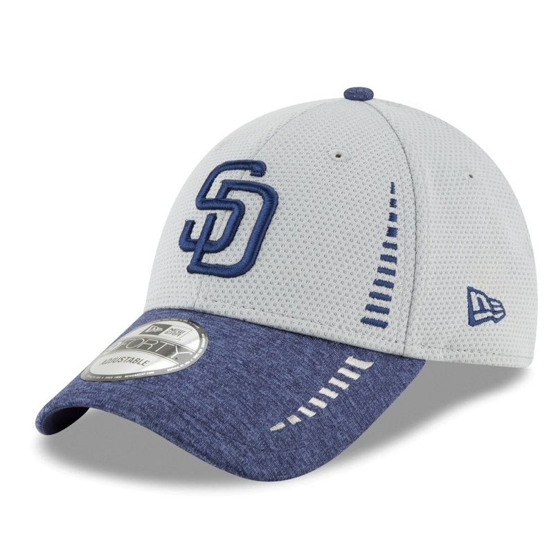 San Diego Padres New Era MLB 9FORTY 940 Adjustable Cap Hat Speed Tech Gray Crown Light Navy Visor Light Navy Logo
