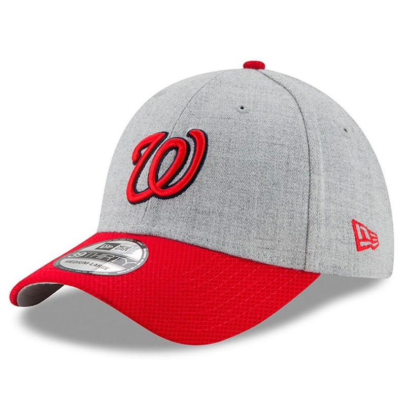 Washington Nationals New Era MLB 39THIRTY 3930 Flexfit Cap Hat Heather Gray Crown Diamond Era Red Visor Red/Navy Logo