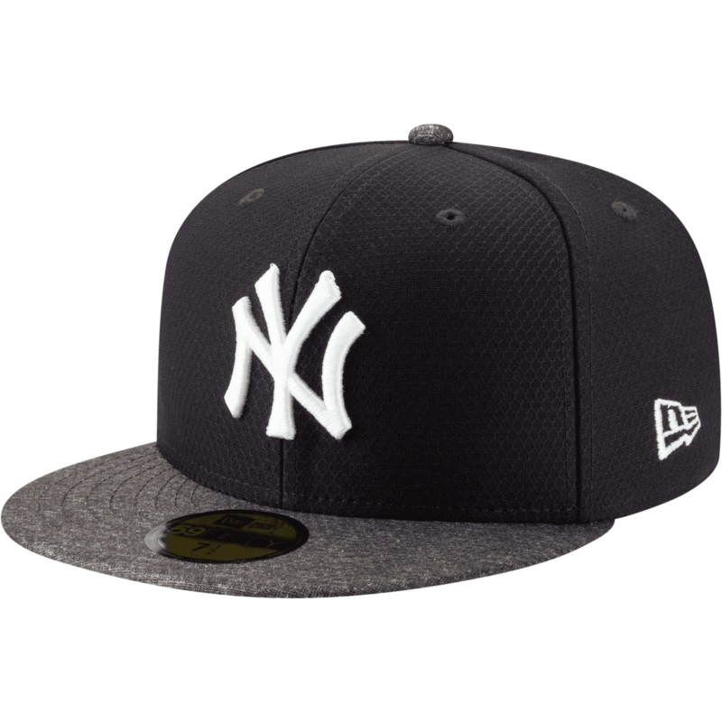 (Youth/Adult) New York Yankees New Era MLB 59FIFTY 5950 Fitted Cap Hat Navy Crown Dark Gray Visor White Logo Batting Practice 2019