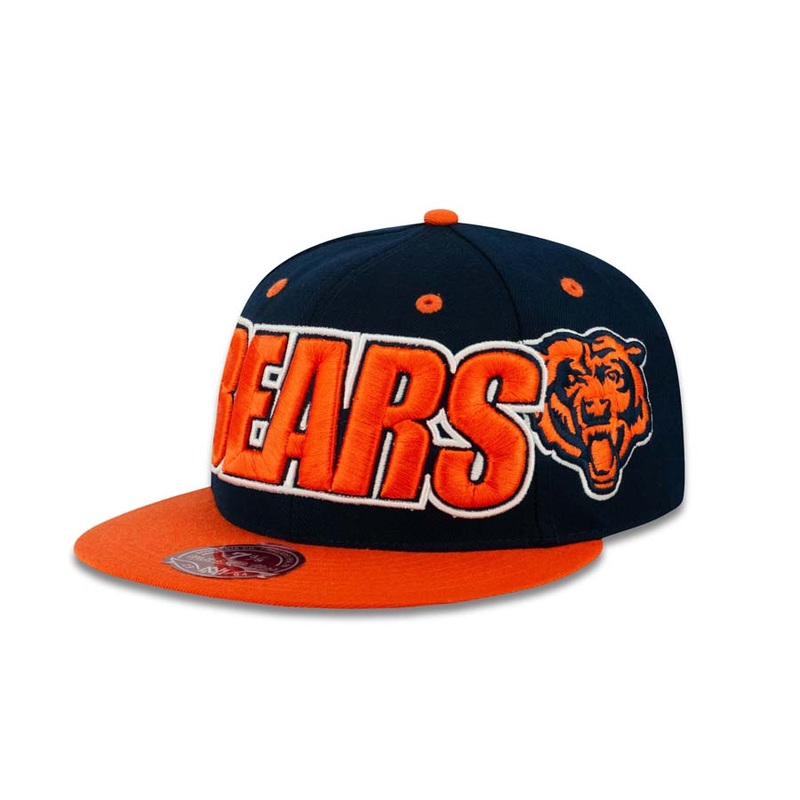 Chicago Bears Mitchell & Ness Fitted Cap Hat Black Crown Orange Visor Orange XL Block Logo