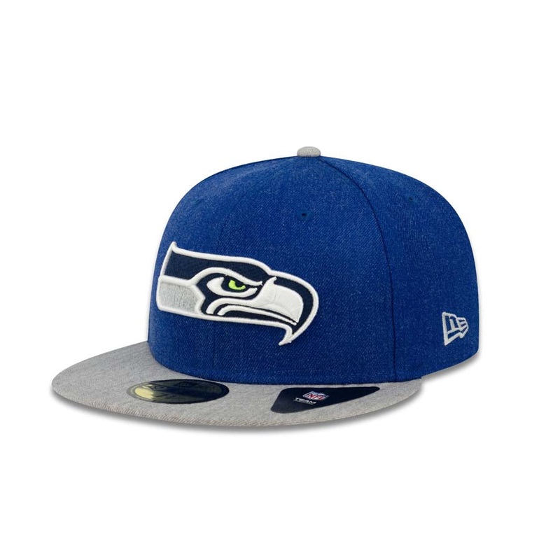 Seattle Seahawks New Era NFL 59FIFTY 5950 Fitted Cap Hat Heather Navy Crown Heather Gray Visor Team Color Logo