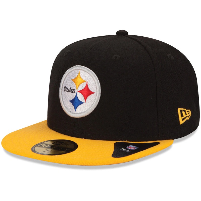 (Youth) Pittsburgh Steelers New Era NFL 59FIFTY 5950 Fitted Cap Hat Black Crown Yellow Visor Team Color Logo