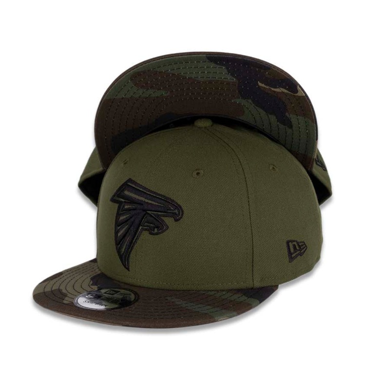 Atlanta Falcons New Era NFL 9FIFTY 950 Snapback Cap Hat Green Crown Camo Visor Green/Black Logo