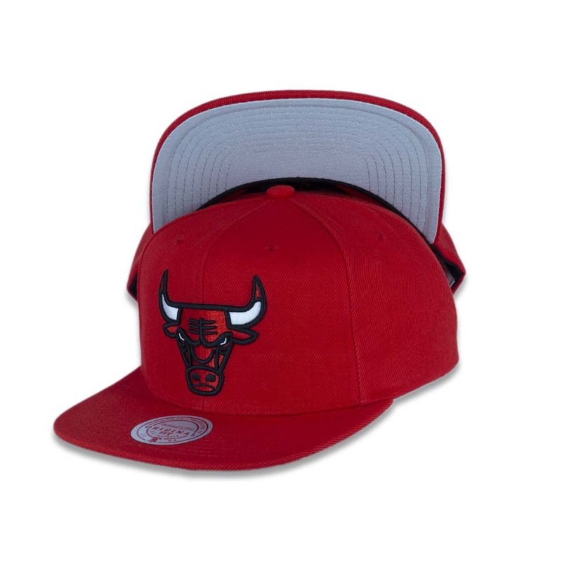 Chicago Bulls Mitchell & Ness NBA Snapback Cap Hat Red Crown/Visor Team Color Logo