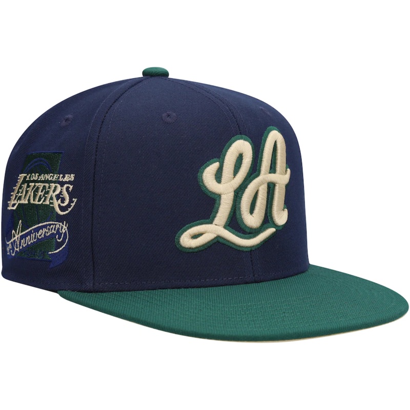 Mitchell & Ness Los Angeles Lakers Navy/Green 35th Anniversary Grassland Fitted Hat