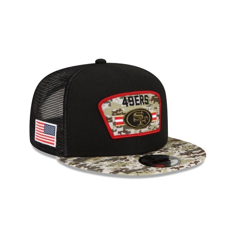 San Francisco 49ers New Era NFL 9FIFTY 950 Snapback 2021 Salute To Service Cap Hat Mesh Black Crown Camo Visor Patch Logo