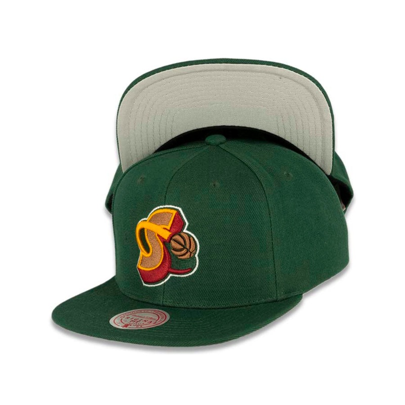Seattle Supersonics Mitchell & Ness NBA Snapback Cap Hat Green Crown/Visor Team Color HWC Logo
