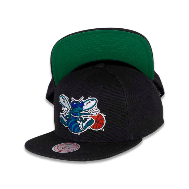 Charlotte Hornets Mitchell & Ness NBA Snapback Cap Hat Black Crown/Visor Team Color HWC Logo