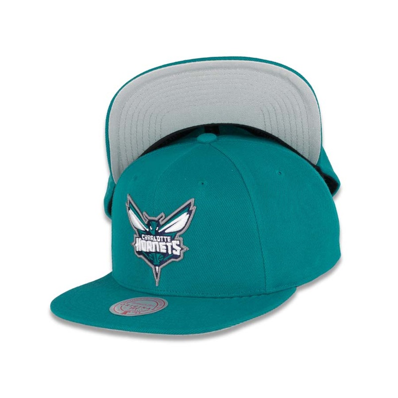 Charlotte Hornets Mitchell & Ness NBA Snapback Cap Hat Teal Crown/Visor Team Color Logo