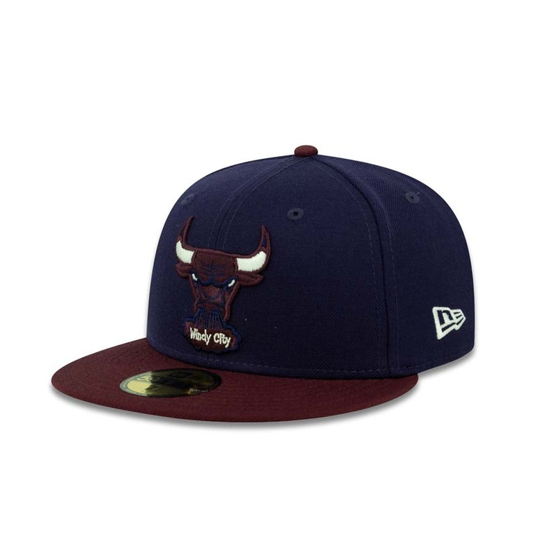Chicago Bulls New Era 59FIFTY 5950 NBA Fitted Cap Hat Navy Crown Maroon Visor Maroon/Navy/White Logo