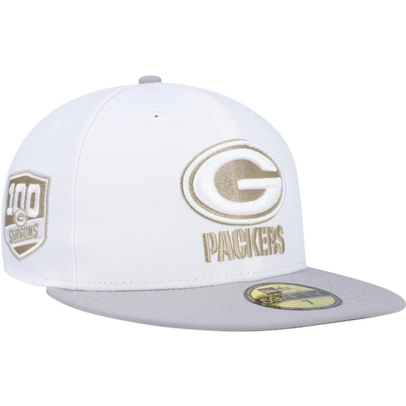 New Era White/Gray Green Bay Packers 100th Anniversary Gold Undervisor 59FIFTY Fitted Hat