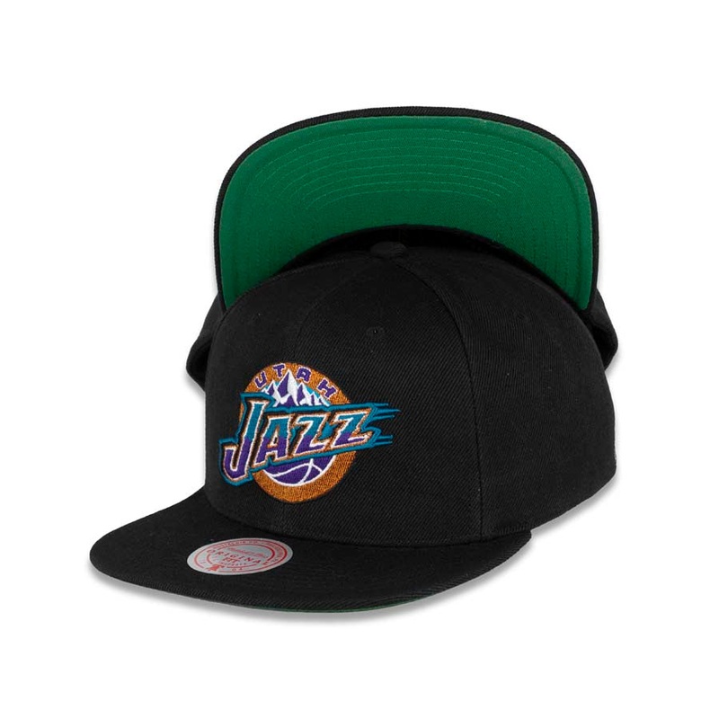Utah Jazz Mitchell & Ness NBA Snapback Cap Hat Black Crown/Visor Team Color HWC Logo