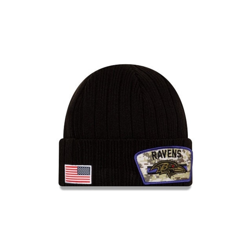 Baltimore Ravens New Era NFL Cuffed Knit Beanie 2021 Salute To Service Hat Black Crown Patch Logo