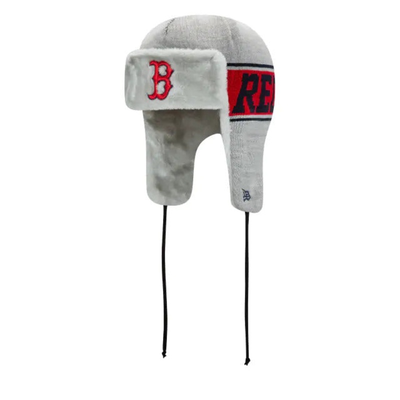 Boston Red Sox New Era MLB Trapper Knit Beanie Gray/Red/Navy Team Color Logo