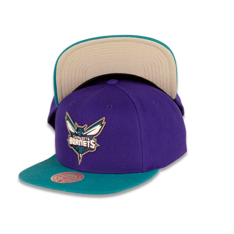 Charlotte Hornets Mitchell & Ness NBA Snapback Cap Hat Purple Crown Teal Visor Team Color Logo
