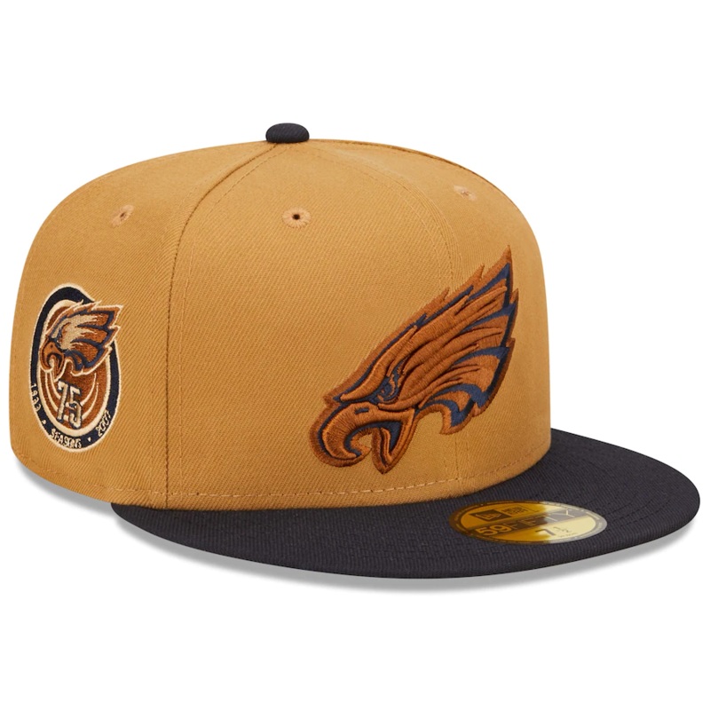 New Era Philadelphia Eagles Tan/Navy 75th Season Wheat 59FIFTY Fitted Hat