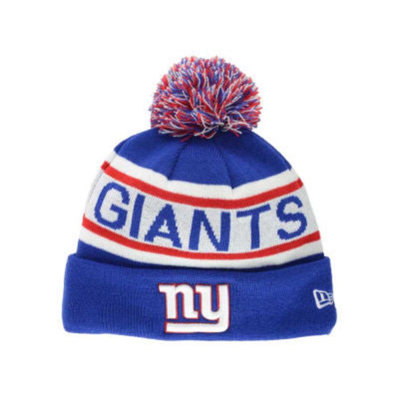 New York Giants New Era NFL Cuffed Pom Knit Hat Royal Blue/White/Red Crown Royal Blue Cuff Tam Color Logo (Biggest Fan)